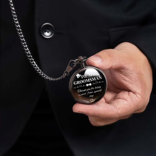 Groomsman Gifts for Wedding Engraved Pocket Watch Best Man Ring Bearer Groom Bride Father Roman Numerals Quartz Pocket Watches Wedding with Chain (1PCS 3PCS 4PCS 5PCS 6PCS)