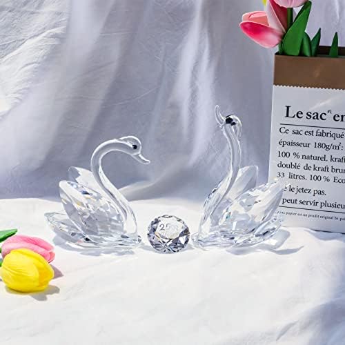 YWHL 25th Anniversary Crystal Swan Gifts for Wife, 25 Year Wedding Anniversary for Couple, Swan Figurine with Silver Diamond, Romantic Gifts Birthday Gift for Her Him (Silver)
