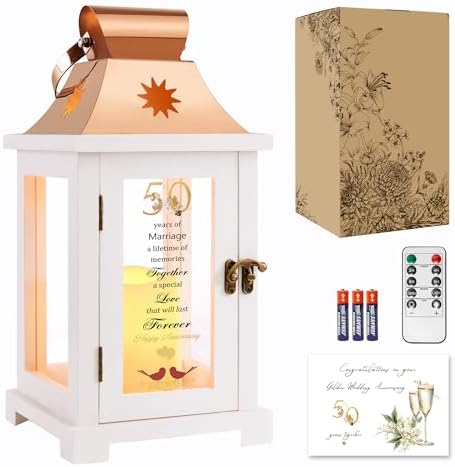 WOODEXPE 50th Anniversary Lantern, Best Golden Wedding Gifts for Couple, Parents, Wife, Husband