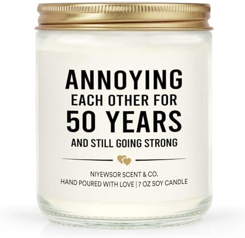 Niyewsor 50th Wedding Anniversary Couple Gifts, 50th Anniversary Candle Gifts for Couple, Parents, Husband, Wife, Him, Her, Friends, Golden Wedding Keepsake, Handmade, 7oz