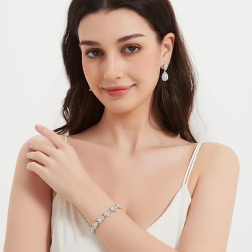 UDYLGOON Teardrop Earrings & Bracelet Set, Gold Plated Wedding Jewelry Set for Bride Bridesmaid, Womens Party Prom Gift