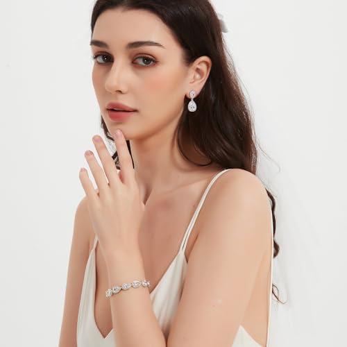 UDYLGOON Teardrop Earrings & Bracelet Set, Gold Plated Wedding Jewelry Set for Bride Bridesmaid, Womens Party Prom Gift