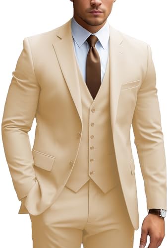 MoranX Business Men Suits Regular Fit 3 Piece Tuxedos Notch Lapel Blazer Vest Pants for Wedding Grooms