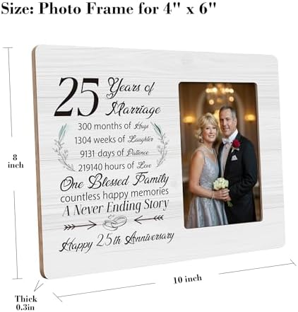 25th Anniversary Picture Frame Gifts for Couple, Silver Wedding Anniversary for Parents Gift, Fits 4×6 Photo