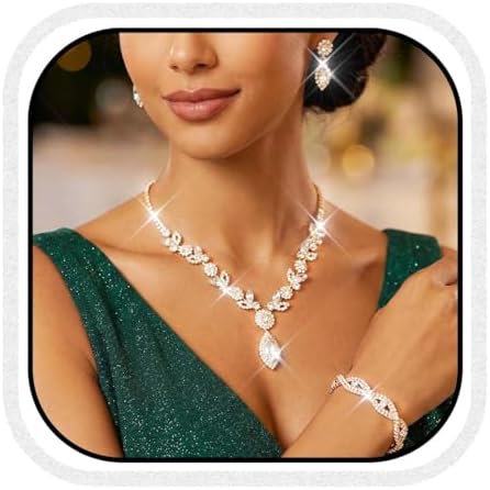 Unicra Silver Crystal Bridal Wedding Jewelry Set Rhinestone Necklace Earrings Bracelet Sets Formal Costume Jewelry for Women and Brides