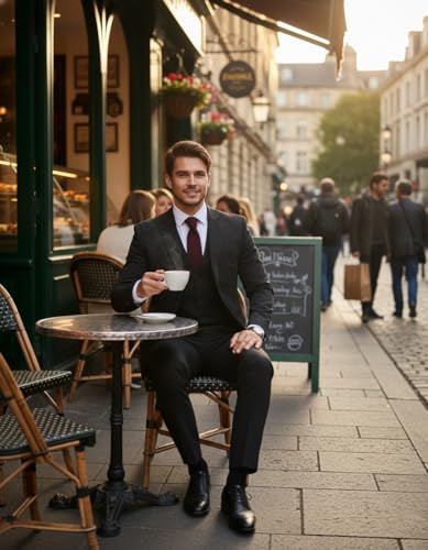 MoranX Business Men Suits Regular Fit 3 Piece Tuxedos Notch Lapel Blazer Vest Pants for Wedding Grooms