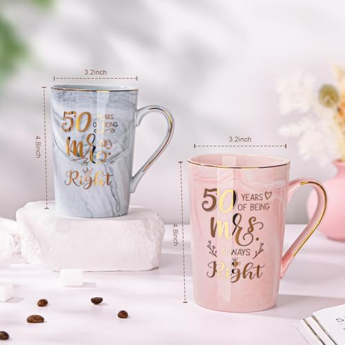 Biching 50th Wedding Anniversary for Couples, Golden 50th Anniversary Mugs Gifts for Parents Grandparents, 14Oz 50th Wedding Couple Mugs with Spoons, Lids, Greeting Card, Gift Box