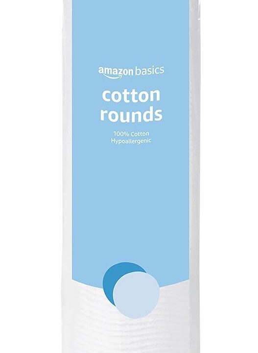 Amazon Basics Hypoallergenic 100% Cotton Rounds for Makeup Removal and Skincare, 100 Count, 1 Pack