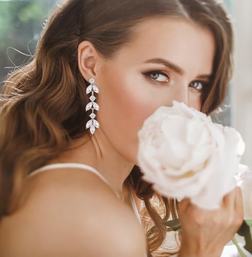 ATIMIGO Elegant Crystal Dangle Wedding Earrings for Brides Sparkly Rhinestone Marquise Drop Dangling Earrings for Women Bridesmaids Prom Formal