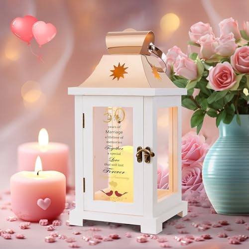 WOODEXPE 50th Anniversary Lantern, Best Golden Wedding Gifts for Couple, Parents, Wife, Husband