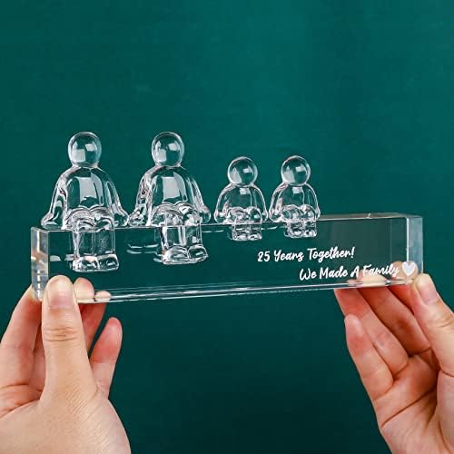25th Silver Wedding Anniversary Crystal Gifts for Her Wife, 25 Years Together We Made A Family Glass Decoration Keepsake for Parents (2 Children)