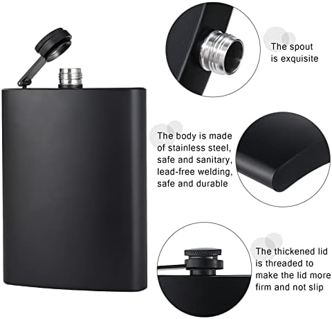 8 pcs Flask for Liquor for Men Matte Black 8Oz Stainless Steel Leak Proof with 8 Wine Glass 8 pcs Funnel Used for Gift, Camping, Outdoor Activity, Groomsman Bridesmaid Wedding Party