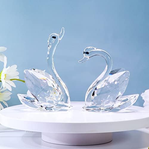 YWHL 25th Anniversary Crystal Swan Gifts for Wife, 25 Year Wedding Anniversary for Couple, Swan Figurine with Silver Diamond, Romantic Gifts Birthday Gift for Her Him (Silver)