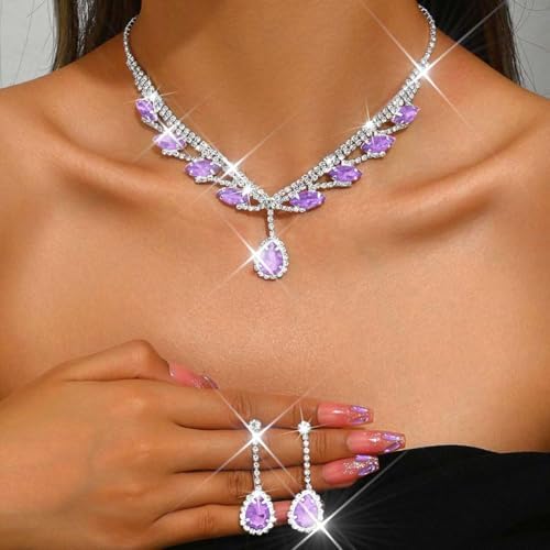 Unicra Rhinestone Bridal Wedding Jewelry Set Silver Necklace Earrings Sets Formal Prom Costume Jewelry Sets for Women and Brides