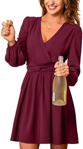 CUPSHE Womens Long Sleeve Mini Dress V Neck Elegant Cocktail Party Dress Fall Flowy Wedding Guest Dress