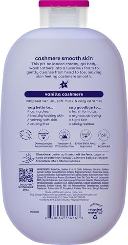 eos Cashmere Body Wash Vanilla Cashmere, Moisturizing Body Wash, Creamy Gel Formula, with Shea Butter, Glycerin, Vitamin E, pH Balanced, Sensitive Skin, Vegan, 16 fl oz
