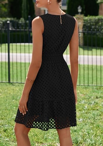 PRETTYGARDEN Womens Summer Dresses 2026 Sleeveless V Neck Eyelet Hollow Out Swing A Line Beach Vacation Sun Dress