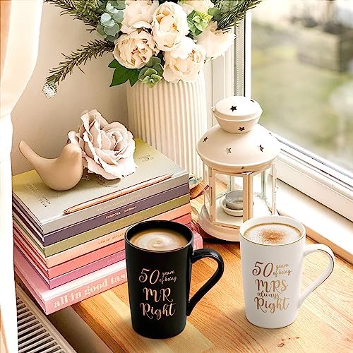YHRJWN – 50th Wedding Gifts, 50 Years of Being Mr & Mrs Always Right Mug Set, Wedding Gifts Ideas for Parents Couple, 14 Oz with Lids and Gift Box