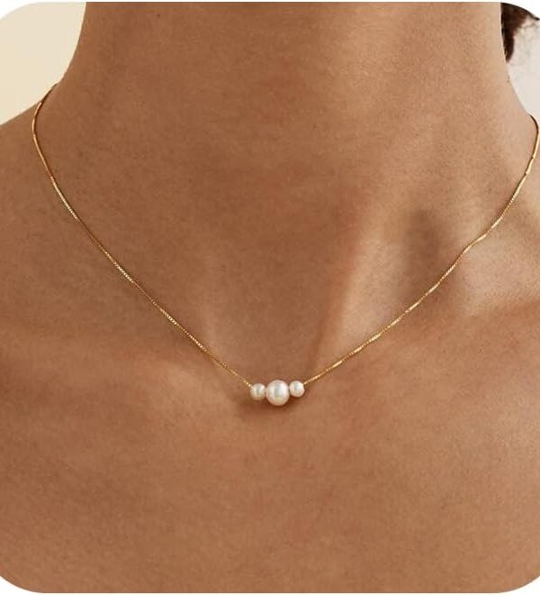 Pearl Necklaces for Women Trendy 14k Gold Plated Dainty Necklace Minimalist Pearl Cute Pendant Necklace Women's Jewelry Wedding Birthday Gifts for Best Friend