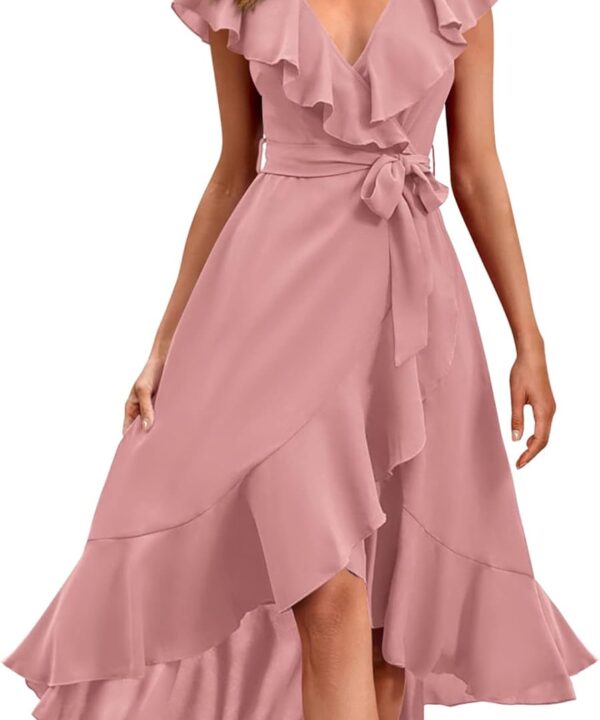 RETTYGARDEN Women's 2026 Spring Cross Midi Dress Casual Boho Deep V Neck Short Sleeve Ruffle Hem Split Beach Long Dresses