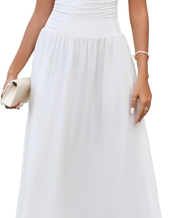 EYNMIN Summer Sleeveless Long Dress Crewneck Ruched Tank Flowy A Line Casual Formal Wedding Guest Dresses for Women