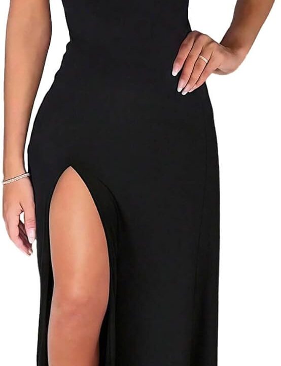 Ulovmi Formal Wedding Guest Dress Women Sexy Bodycon Elegant Maxi Gown for Evening Dinner Prom High Slit Square Neck Backless