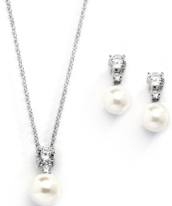 Mariell Pearl Wedding Necklace Earrings Set with CZ Crystal, Jewelry for Brides, Bridesmaid, Mother's Day