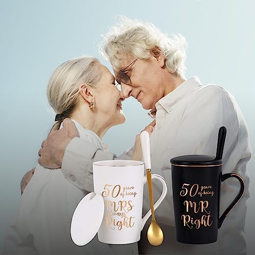 YHRJWN – 50th Wedding Gifts, 50 Years of Being Mr & Mrs Always Right Mug Set, Wedding Gifts Ideas for Parents Couple, 14 Oz with Lids and Gift Box