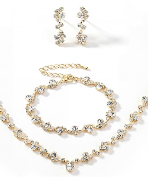 Unicra Bride Crystal Necklace Earrings Set Bridal Wedding Jewelry Sets Rhinestone Choker Necklace Costume Jewelry Set for Women and Brides