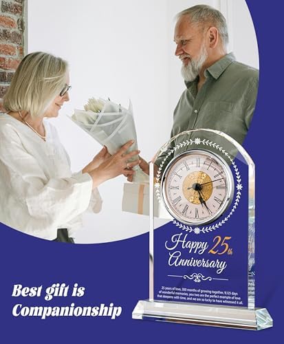 25th Wedding Anniversary Crystal Quartz Clock,25 Years of Marriage Gift,Happy Silver Anniversary Decoration Gift,for Parents,Grandparents,Couple