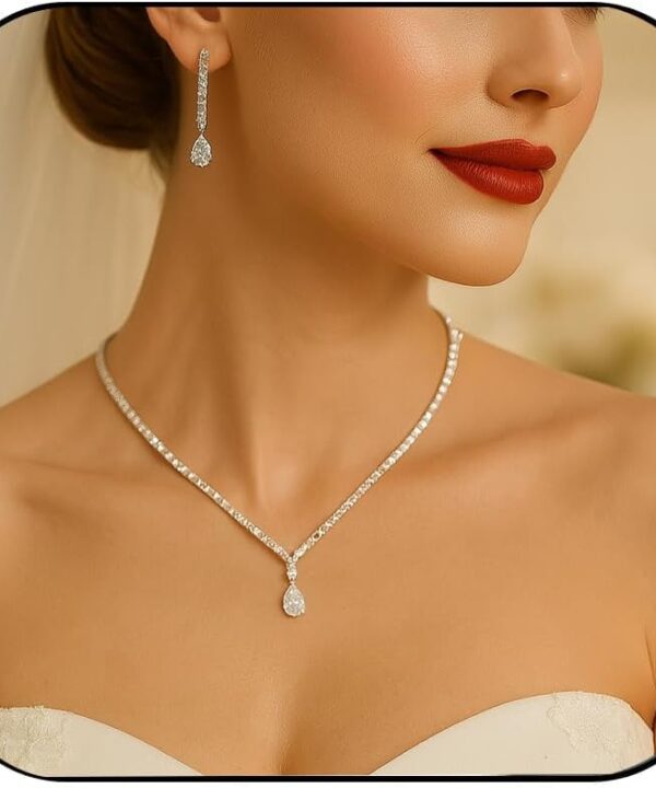 STONEFANS Costume Jewelry for Women - Silver Rhinestone Necklace And Earring Sets for Women Bridesmaid Wedding Jewelry Sets for Brides Wedding Accessories Necklace And Earring Set