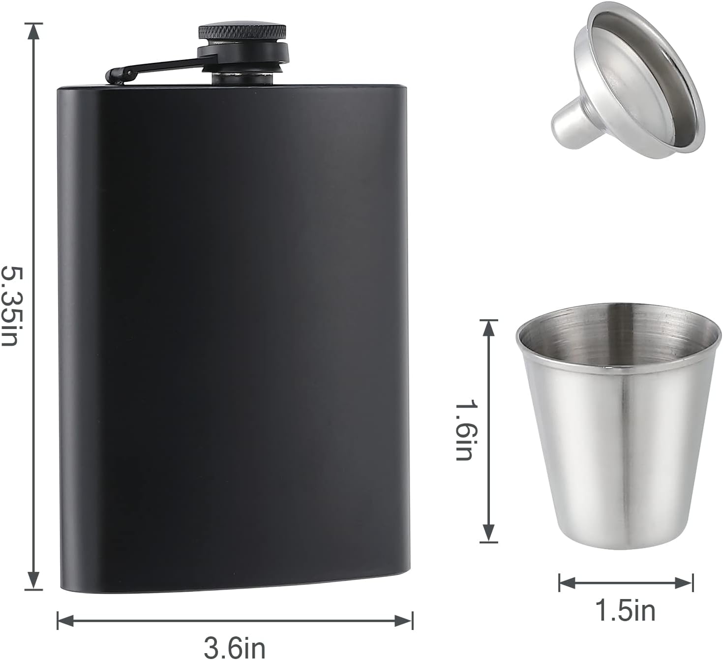 8 pcs Flask for Liquor for Men Matte Black 8Oz Stainless Steel Leak Proof with 8 Wine Glass 8 pcs Funnel Used for Gift, Camping, Outdoor Activity, Groomsman Bridesmaid Wedding Party