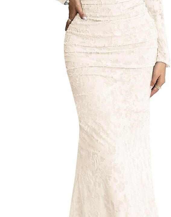 MITILLY Women's Formal Long Sleeve Dress Fall Elegant Floral Bodycon Ruched Cocktail Party Maxi Dresses New