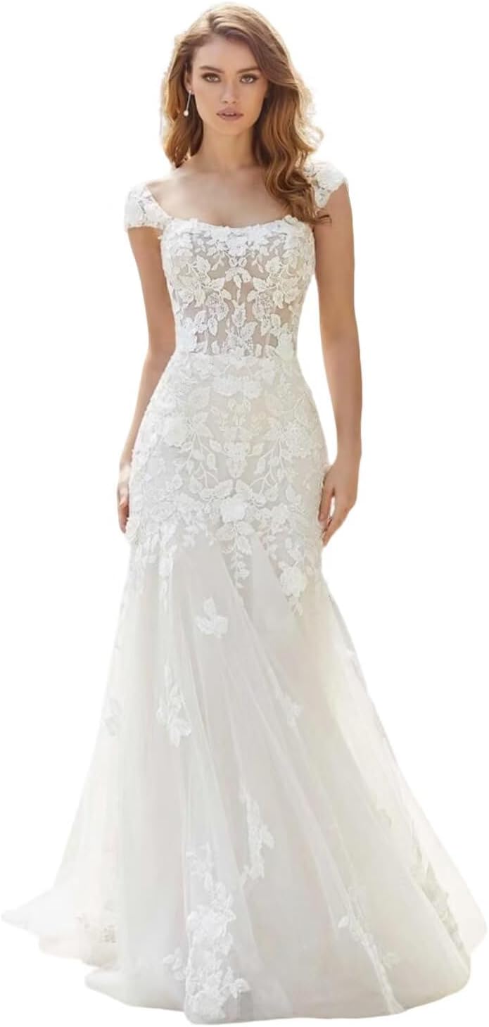 Boho Wedding Dress for Bride Mermaid Beach Bridal Gowns with Train BOFD2