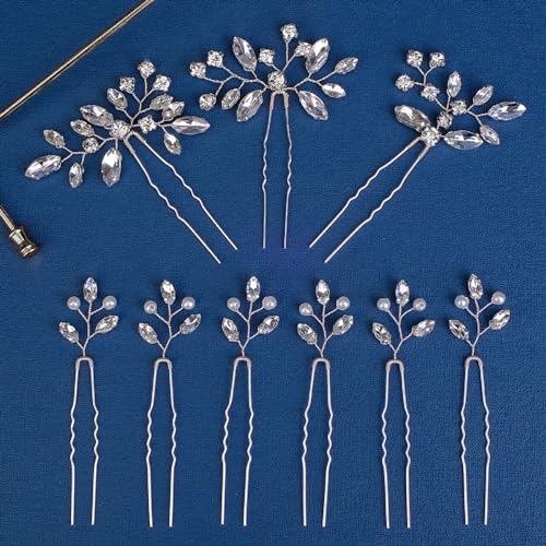 9 Pieces Bride Wedding Hair Pins Bridal Hair Accessories Set Jewelry Bridesmaids Silver HairPiece for Women