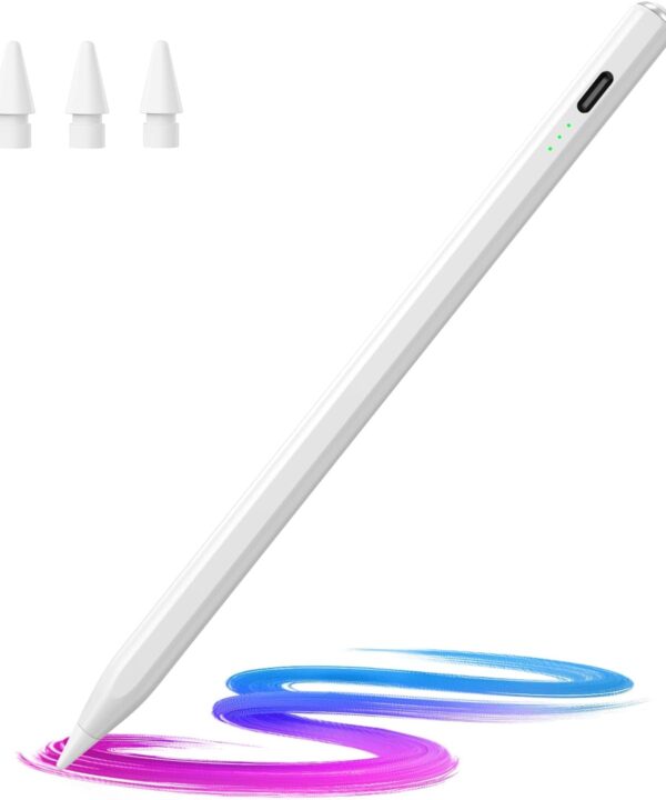 Stylus Pen for iPad(2018-2025)-13 Mins Fast Charge with Tilt Sensitivity & Palm Rejection for iPad 11/10/9/8/7/6th Gen, Air 7/6/5/4/3/M3/M2, Pro 13"/12.9"/11"/M4, Mini 7/6/5th, White