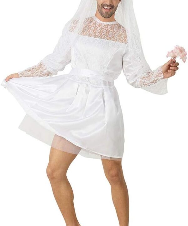 Funny Male White Bride Costume Men's Wedding Dress Novelty Fancy Dress Stag Do Hen Night Party Outift (One Size, White)