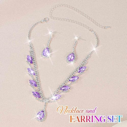 Unicra Rhinestone Bridal Wedding Jewelry Set Silver Necklace Earrings Sets Formal Prom Costume Jewelry Sets for Women and Brides