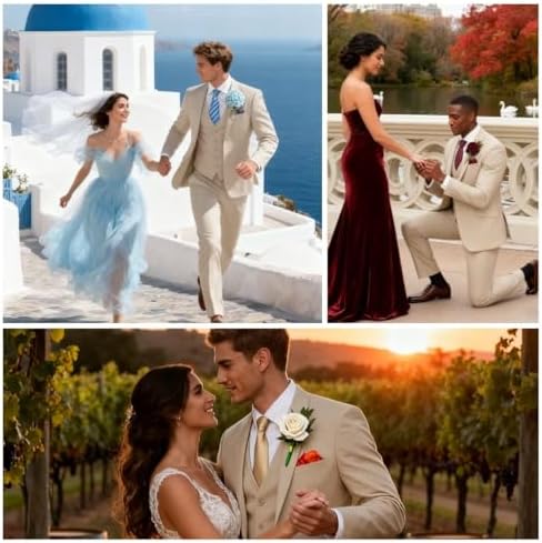 HUUTOE Mens 3 Piece Suits Slim Fit Prom Wedding Suits for Men Suit Summer Blazer Jacket Vest Pants Tuxedo Set