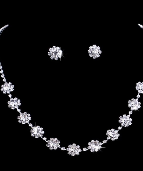 Unicra Bride Silver Necklace Earrings Set Crystal Bridal Wedding Jewelry Set for Women