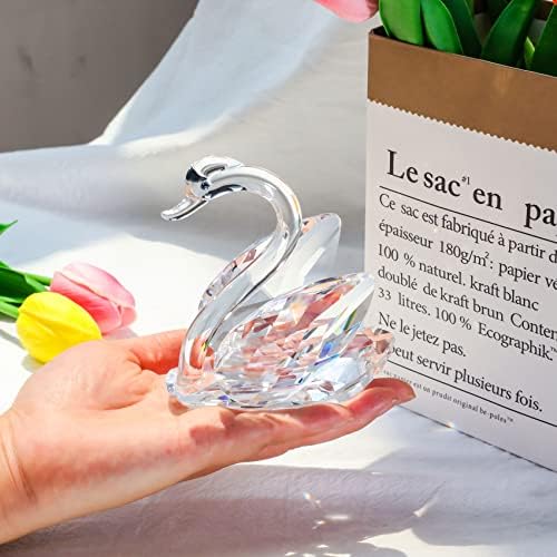 YWHL 25th Anniversary Crystal Swan Gifts for Wife, 25 Year Wedding Anniversary for Couple, Swan Figurine with Silver Diamond, Romantic Gifts Birthday Gift for Her Him (Silver)