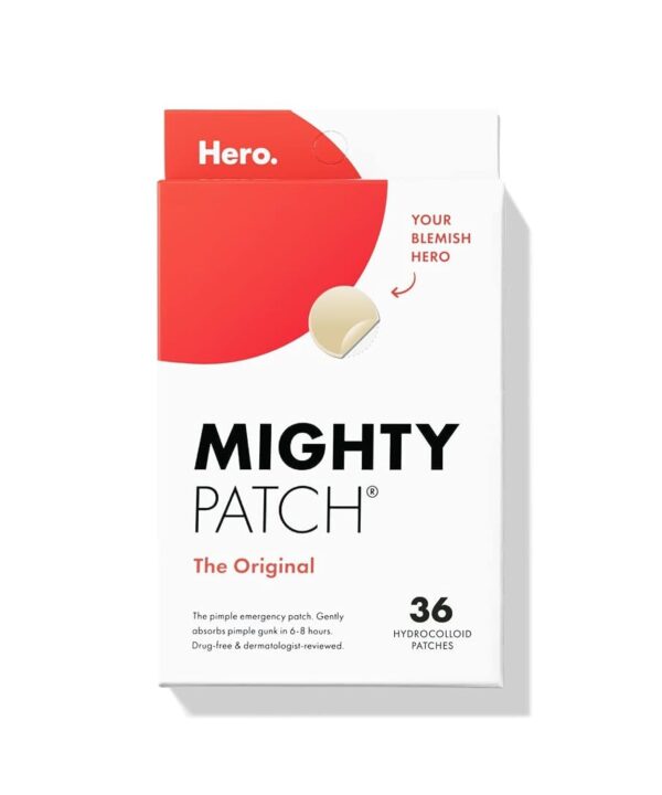 Mighty Patch Original Patch from Hero Cosmetics - #1 Hydrocolloid Acne Pimple Patches for Face, Shrinking Zits & Whiteheads in 1 Use, Nighttime Spot Pimple Stickers for Face, 36 Count