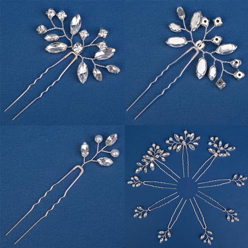 9 Pieces Bride Wedding Hair Pins Bridal Hair Accessories Set Jewelry Bridesmaids Silver HairPiece for Women