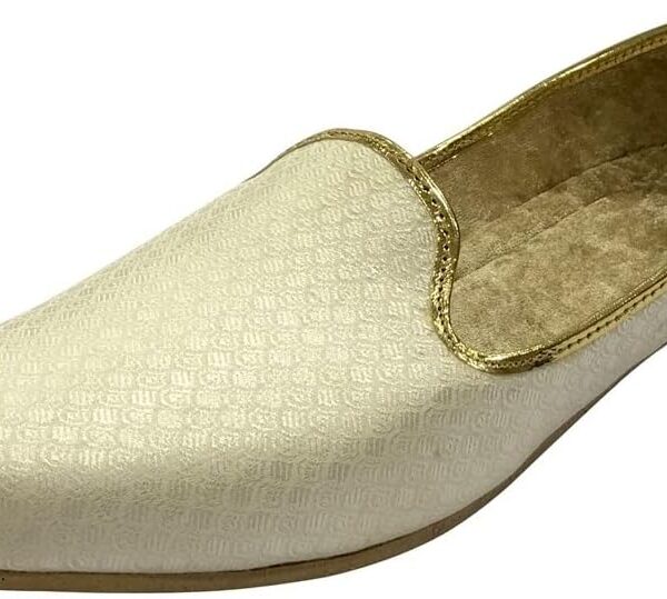 Punjabi Mojaris Mens Shoes Cream Wedding for Groom,Traditional Indian Footwear Ethnic Peshawari Slippers