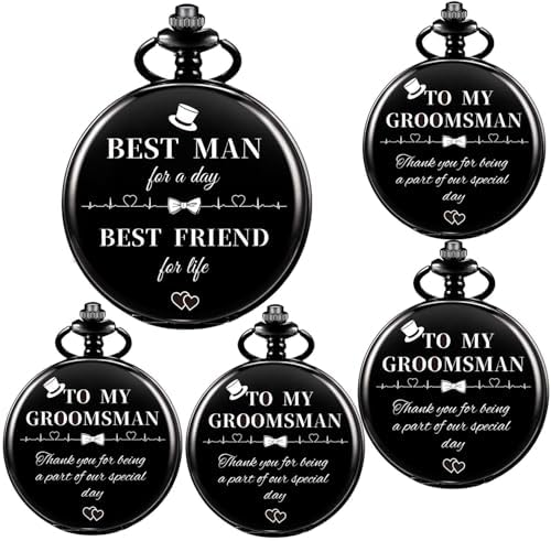 Groomsman Gifts for Wedding Engraved Pocket Watch Best Man Ring Bearer Groom Bride Father Roman Numerals Quartz Pocket Watches Wedding with Chain (1PCS 3PCS 4PCS 5PCS 6PCS)