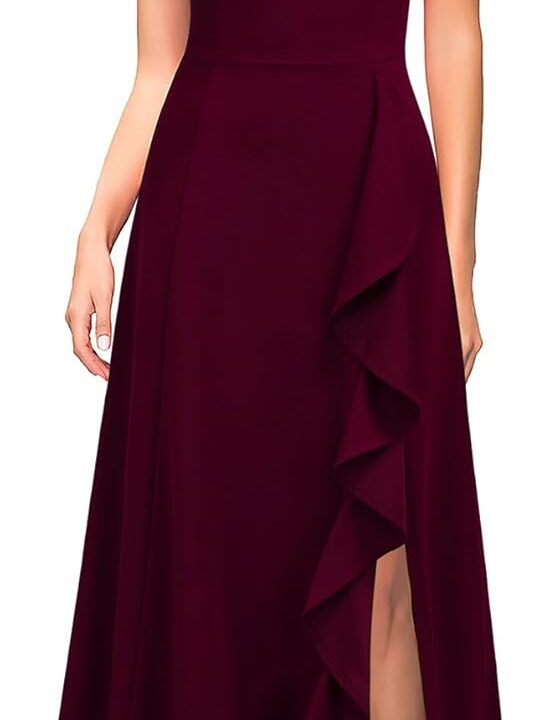 MUSHARE Women's Cocktail Dresses with Pockets Ruffled Sexy Split Party Long Formal Dress