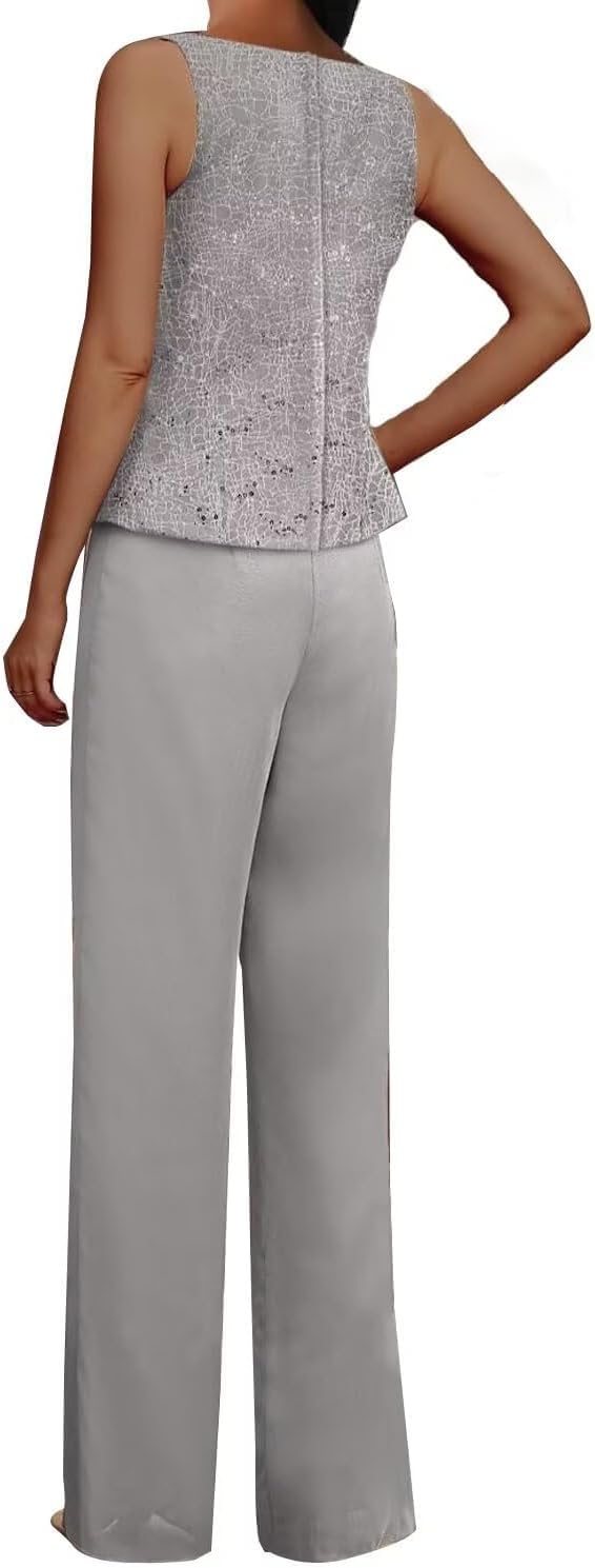 3 Pieces Chiffon Mother of The Bride Pant Suits for Wedding Sequin Grandmother of The Bride Pant Suits with Jacket