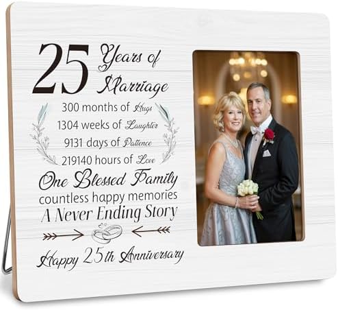 25th Anniversary Picture Frame Gifts for Couple, Silver Wedding Anniversary for Parents Gift, Fits 4×6 Photo