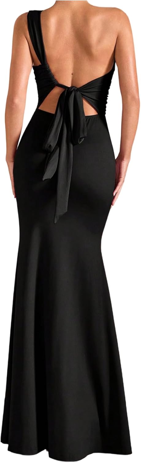 Verdusa Women's One Shoulder Maxi Formal Dresses Tie Backless Wedding Guest Dress Elegant Festival Date Night Outfits