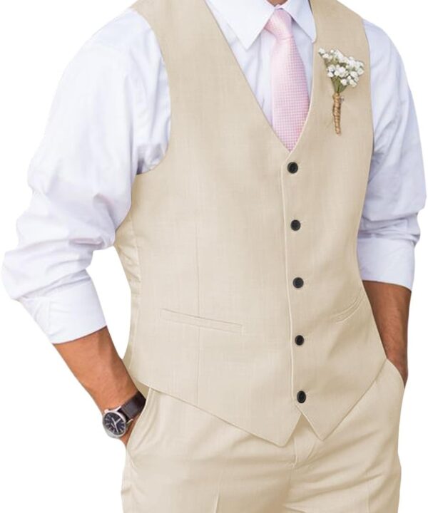Mens Suit 2 Piece Slim Fit Suit for Men Vest Pants Suit Set for Wedding Groom Formal Business